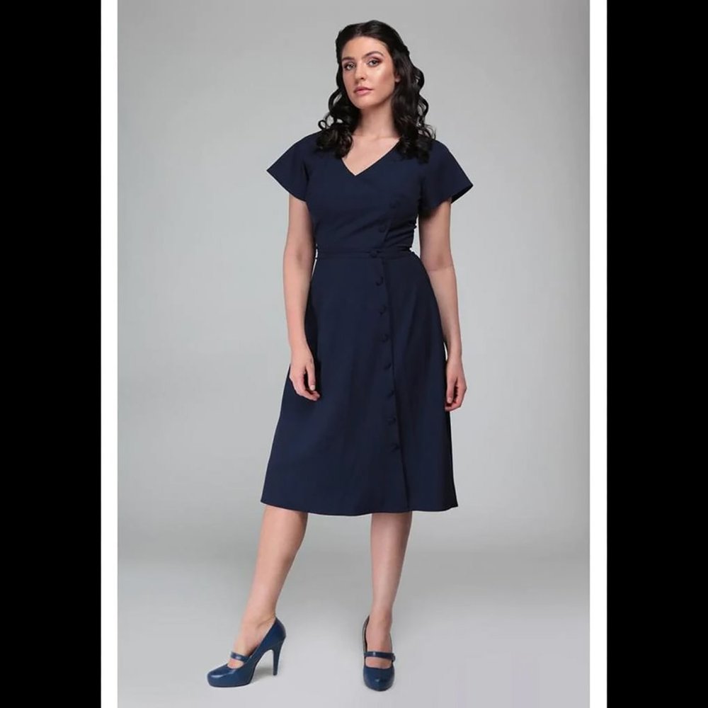NWT Collectif navy Cherilynn Plain Swing Dress XS UK 8